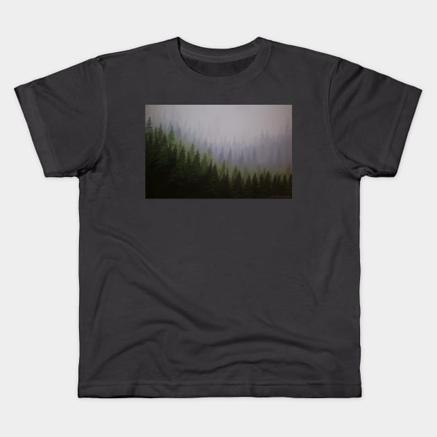 misty mountain Kids T-Shirt by JJacobs